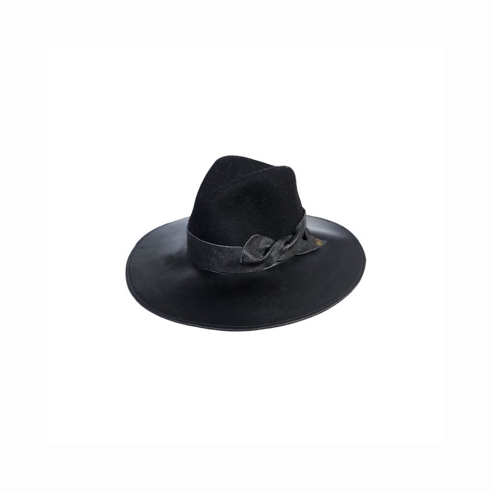 Vintage Goorin Brothers Wide Brim Leather & Wool Fedora Hat | Medium